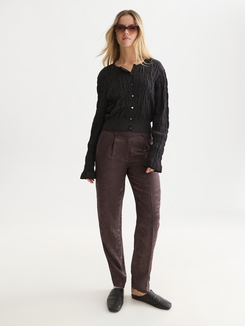 Smock stitch crew neck cardigan