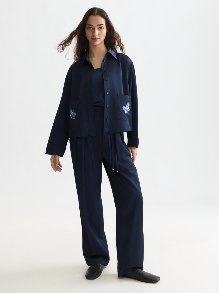 Embroidered satin jacket