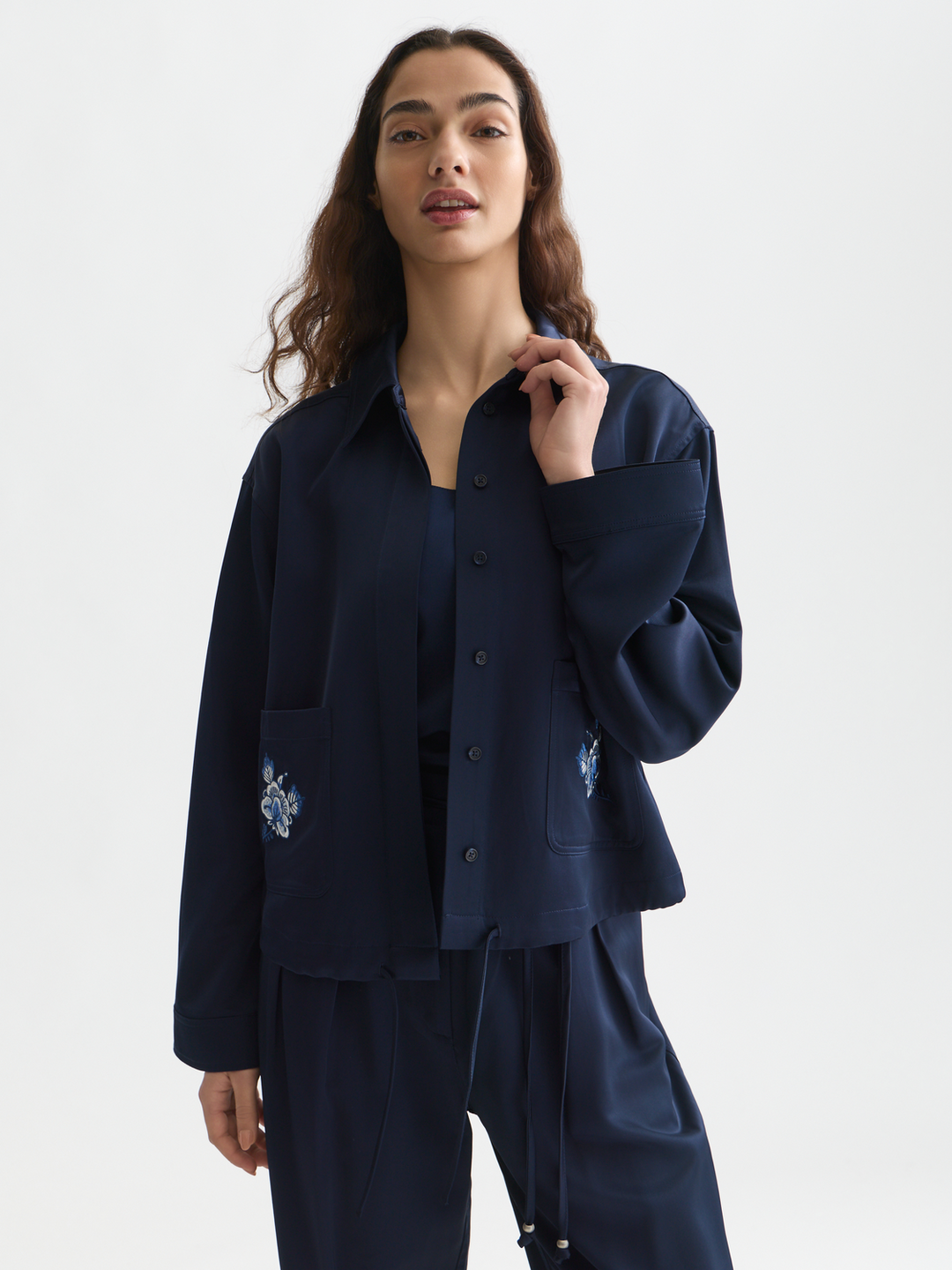 Embroidered satin jacket