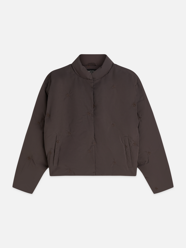 Embroidered short puffer