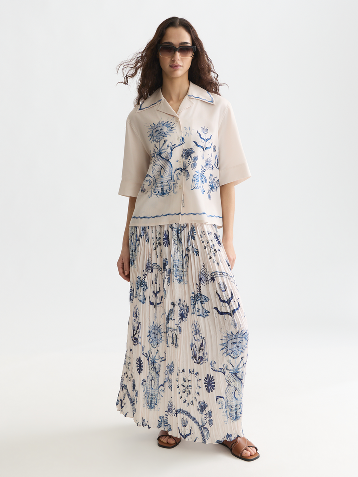 Printed micro pleat ankle length skirt