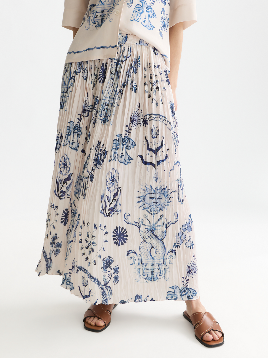 Printed micro pleat ankle length skirt