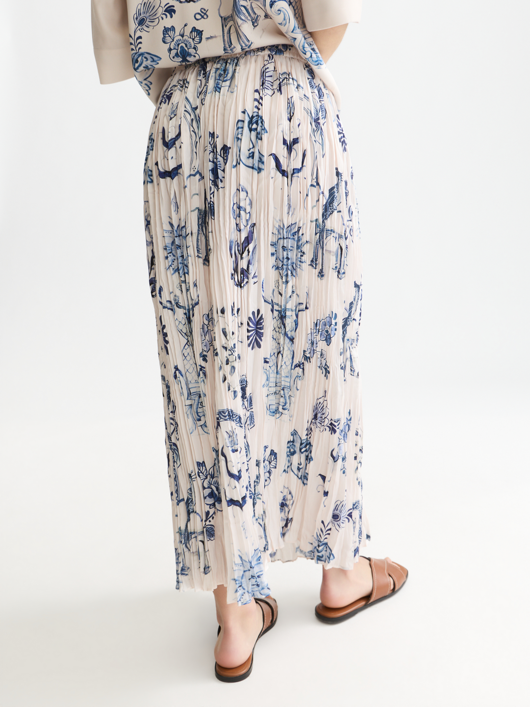 Printed micro pleat ankle length skirt