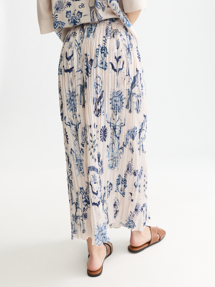 Printed micro pleat ankle length skirt
