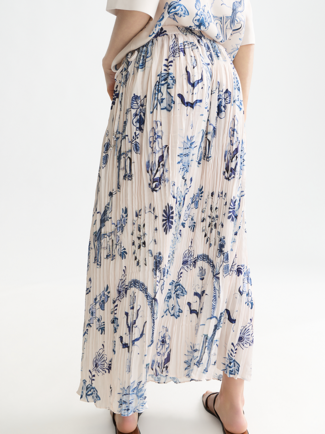Printed micro pleat ankle length skirt