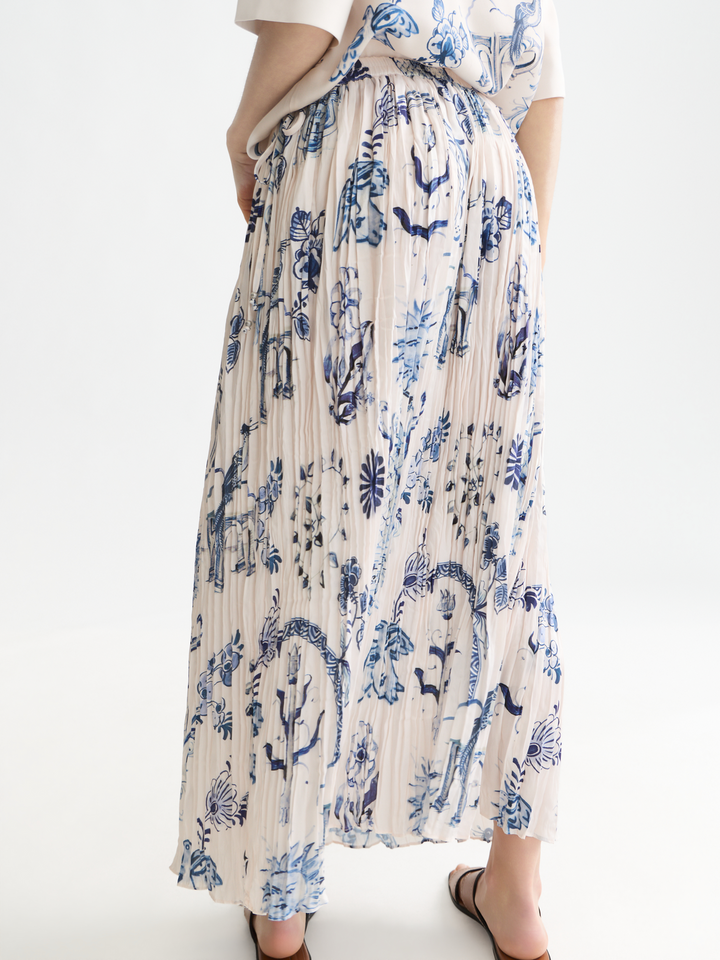 Printed micro pleat ankle length skirt