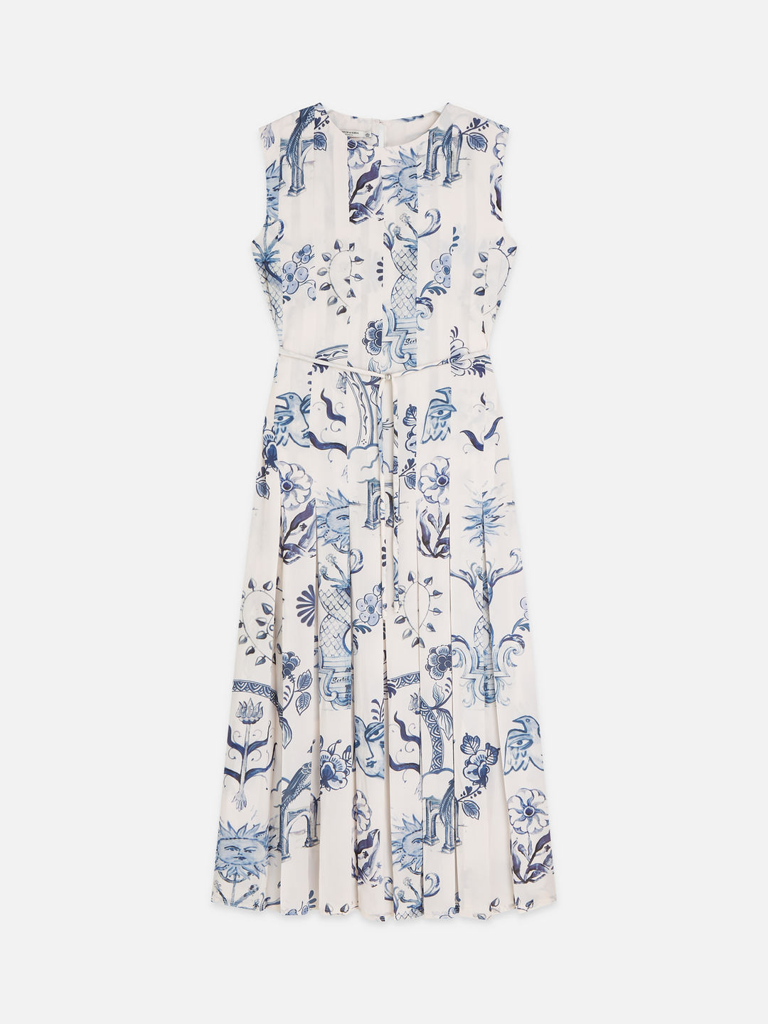 Printed pleated ankle length dress