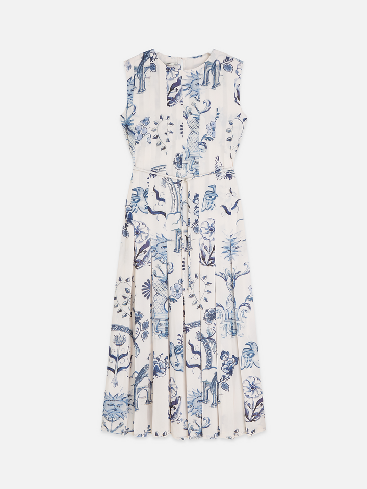 Printed pleated ankle length dress
