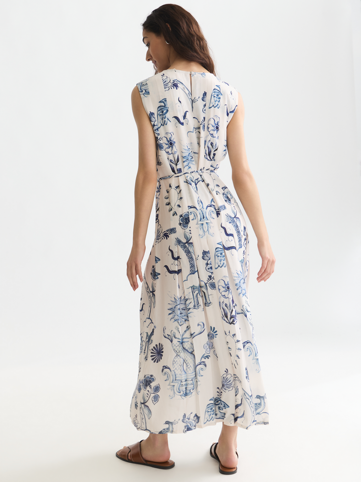 Printed pleated ankle length dress