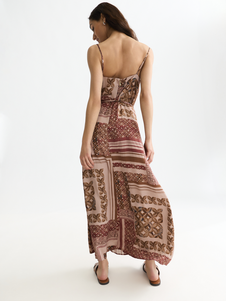 Foulard printed slip maxi dress