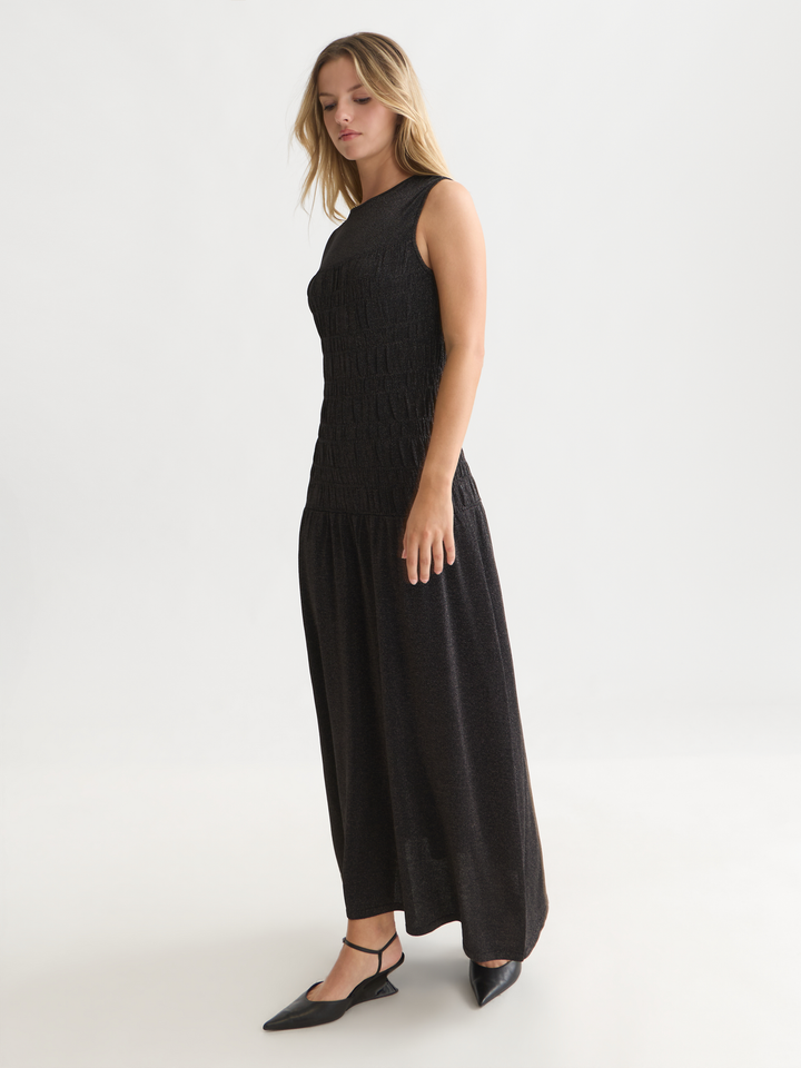 Smock stitch metallic knitted dress