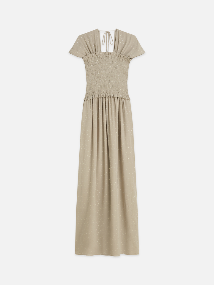Fil coupe smocked ankle length dress