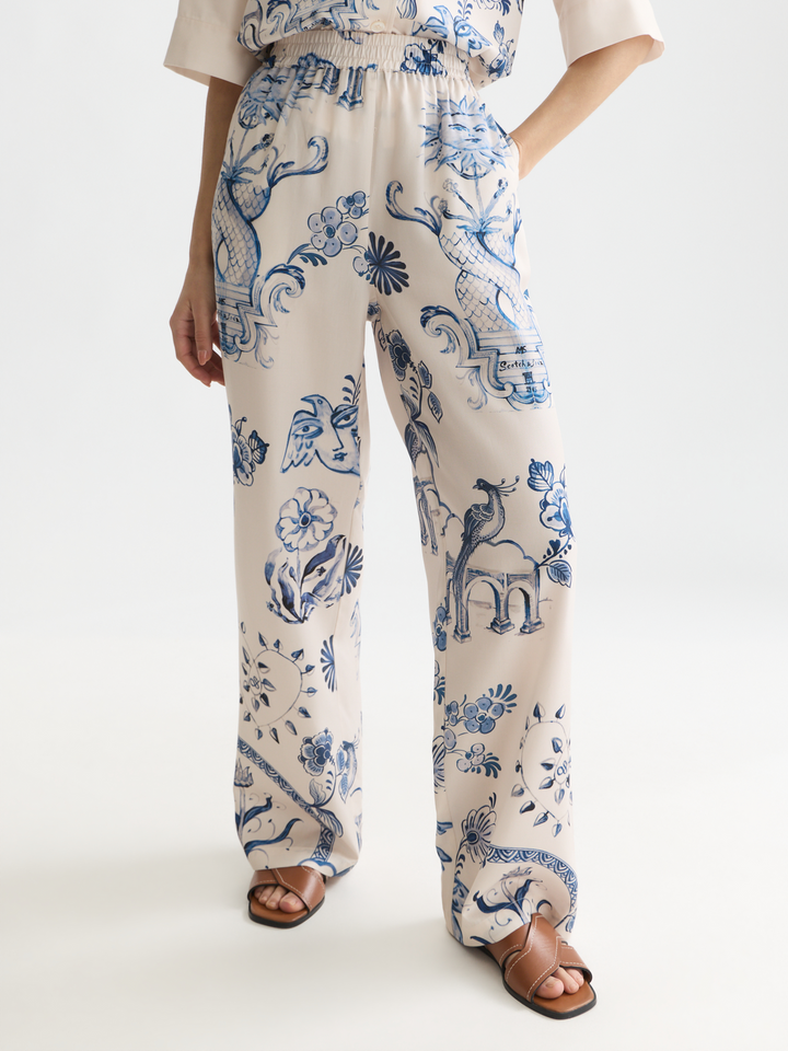 Gia - mid-rise wide-leg printed pull-on pants