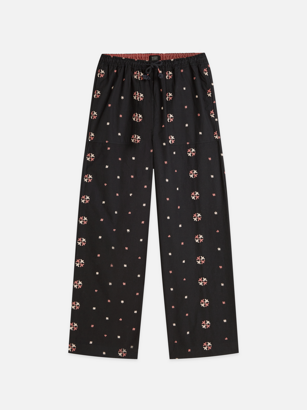 Noa - high-rise wide-leg embroidered pull-on pants