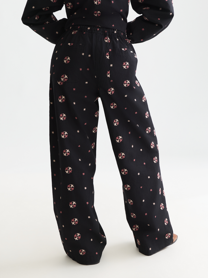 Noa - high-rise wide-leg embroidered pull-on pants