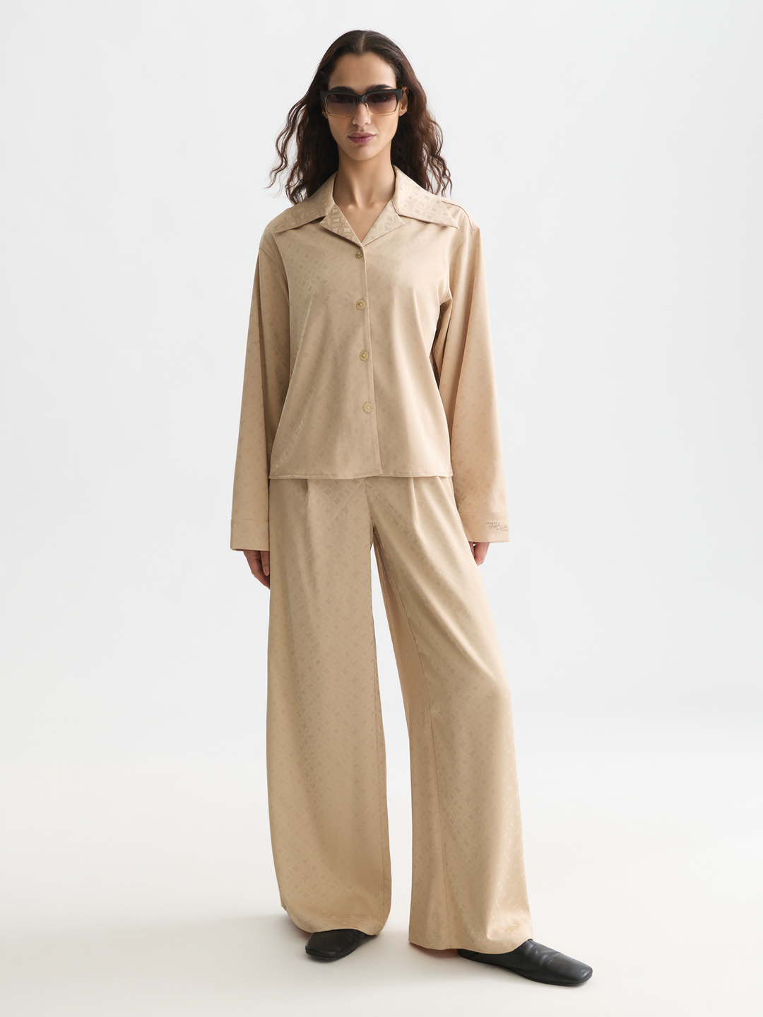 Eleni - high-rise wide-leg jacquard pants