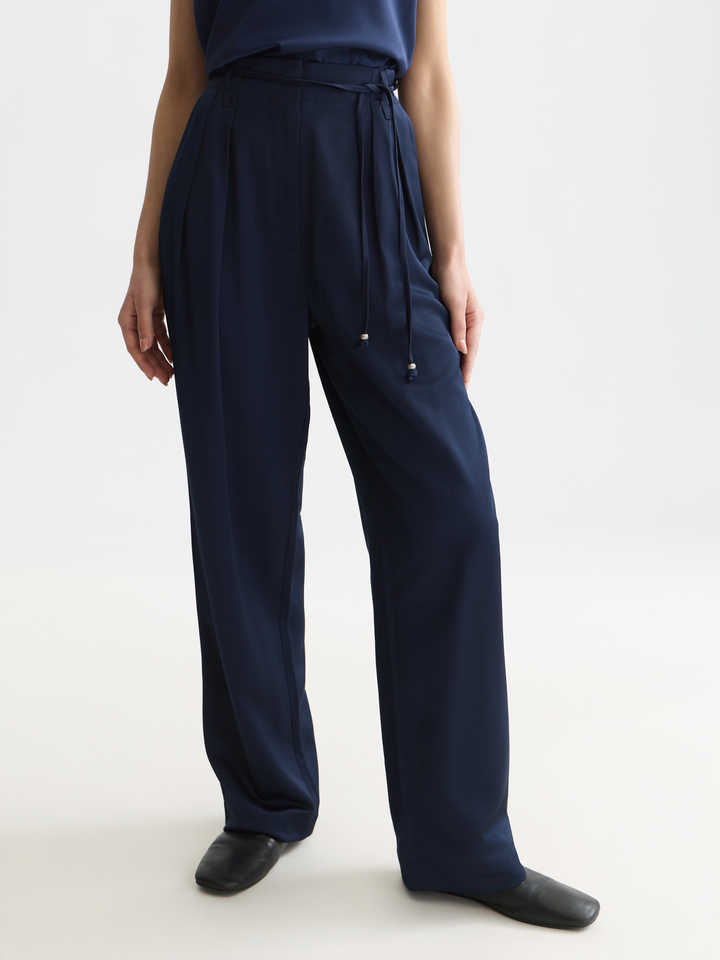 Faye - high-rise tapered leg satin cargo pant