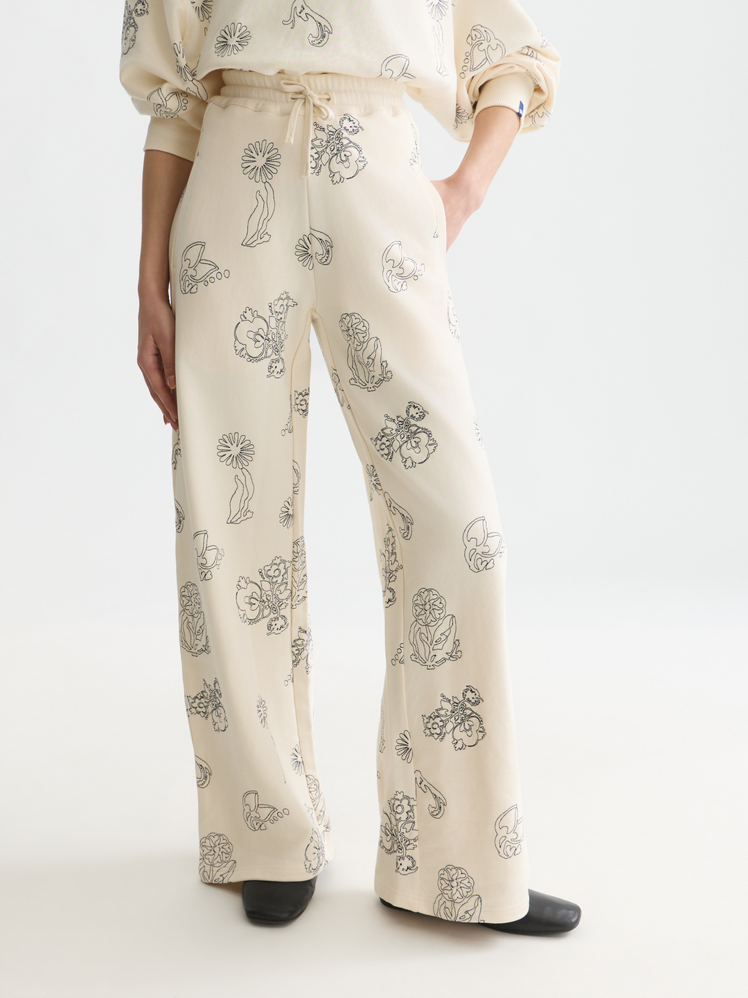 Embroidered wideleg sweatpants