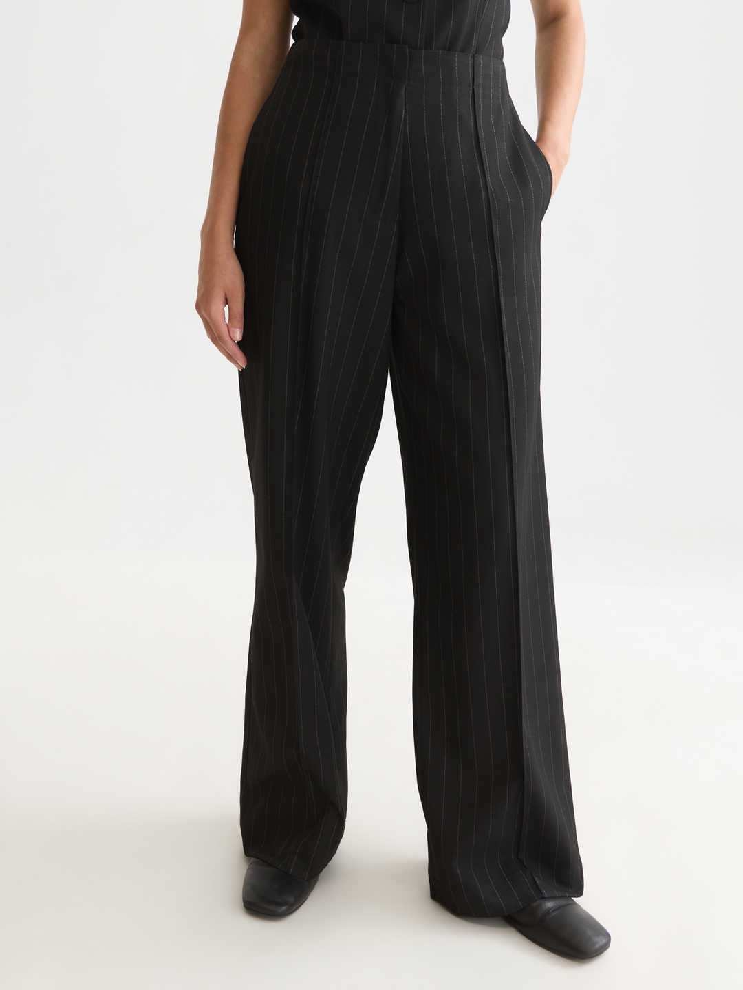 Lou - high-rise wide-leg lurex pinstripe pants