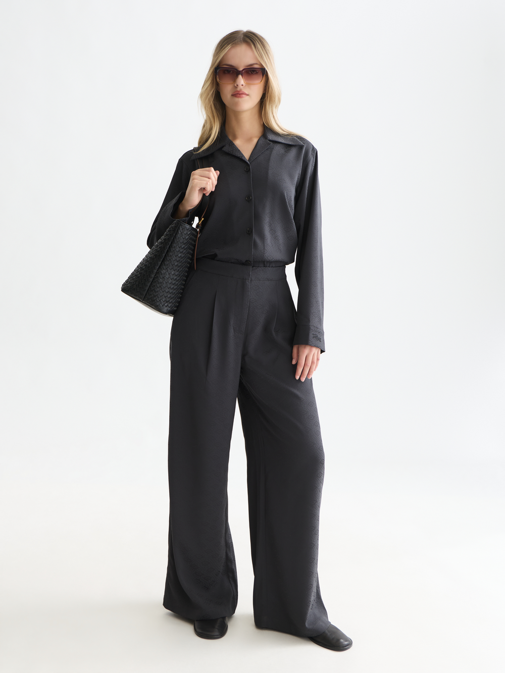 Eleni - high-rise wide-leg jacquard pants