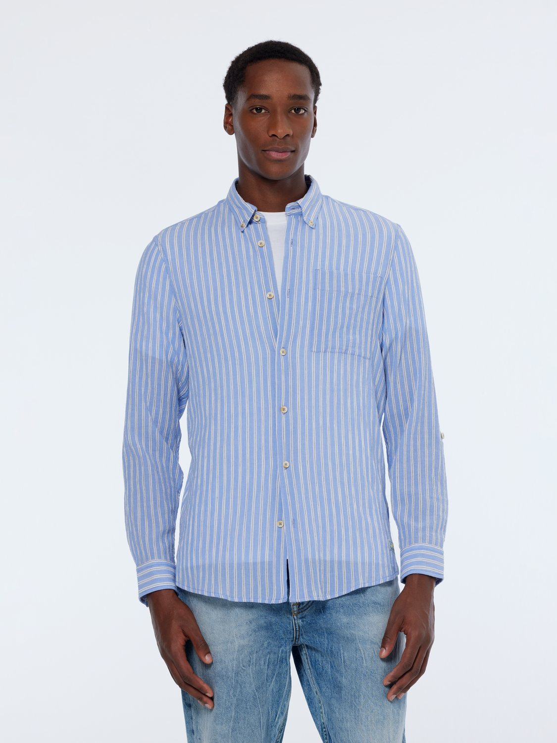 Regular-Fit Crinkle Striped Shirt