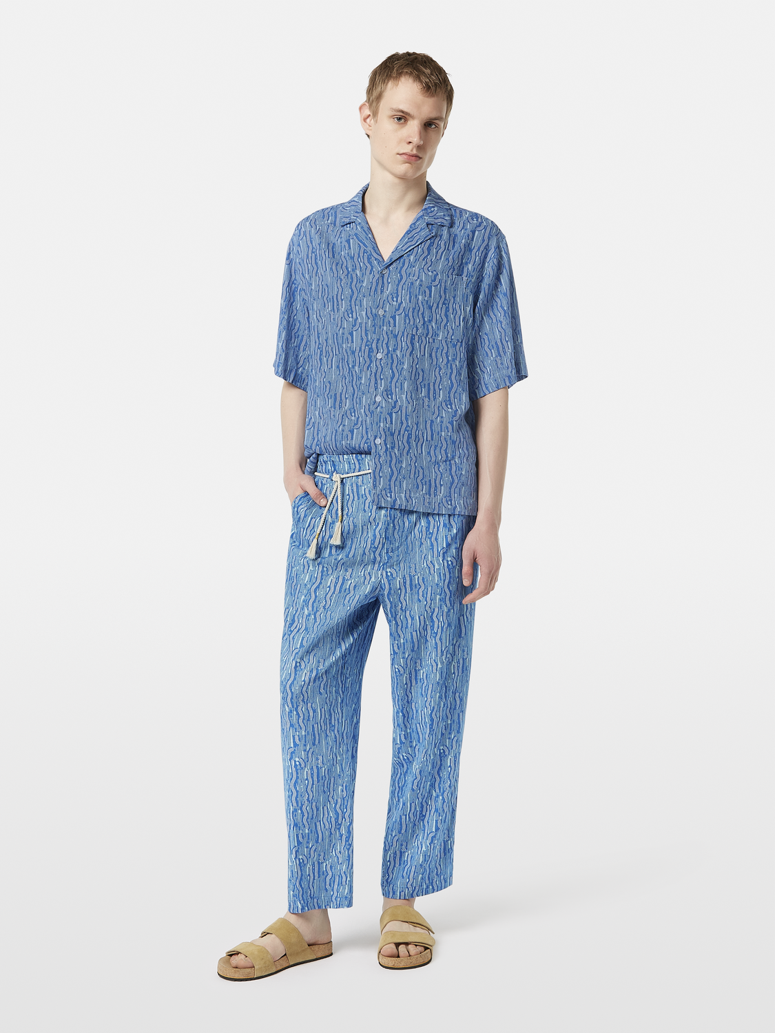 Printed wide fit linen-blend jogger