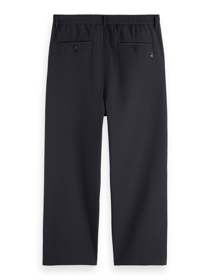 Pleated relaxed straight cotton-blend seersucker jogger