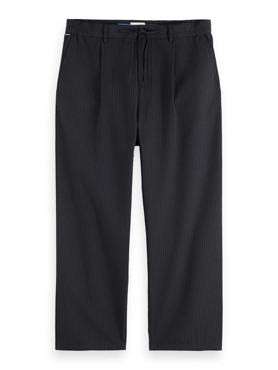 Pleated relaxed straight cotton-blend seersucker jogger