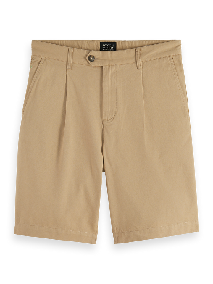 Pleated wide fit cotton-twill bermuda short