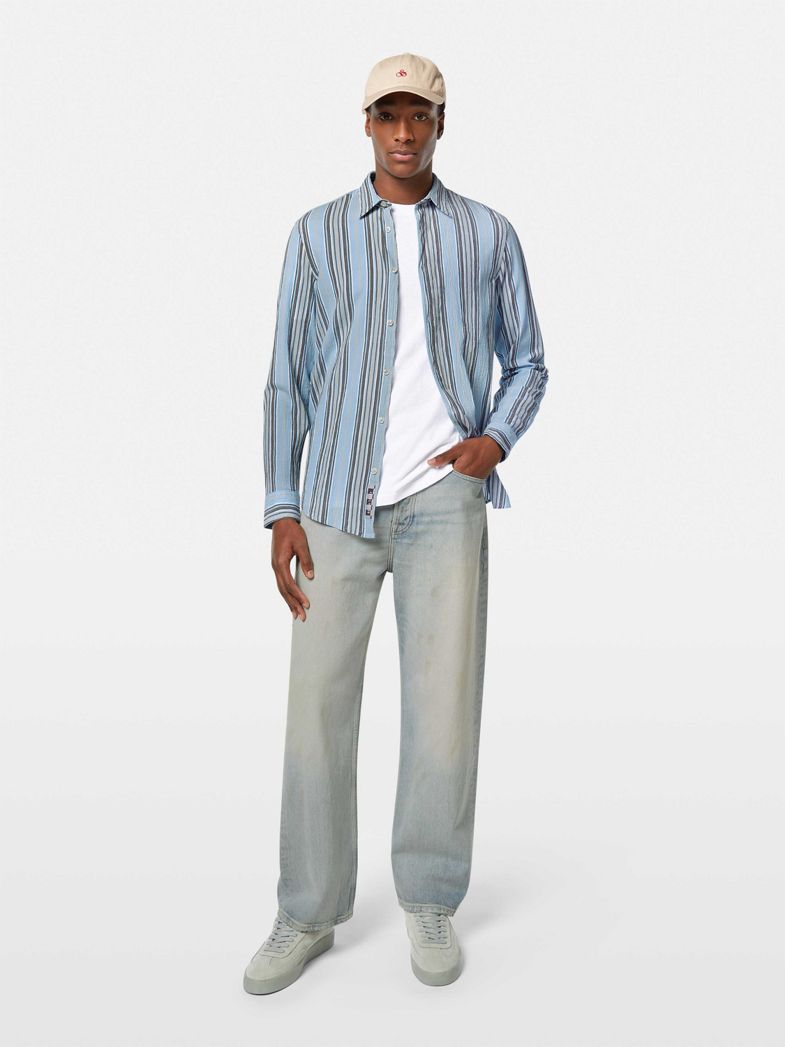 Crinkled-stripe regular fit shirt