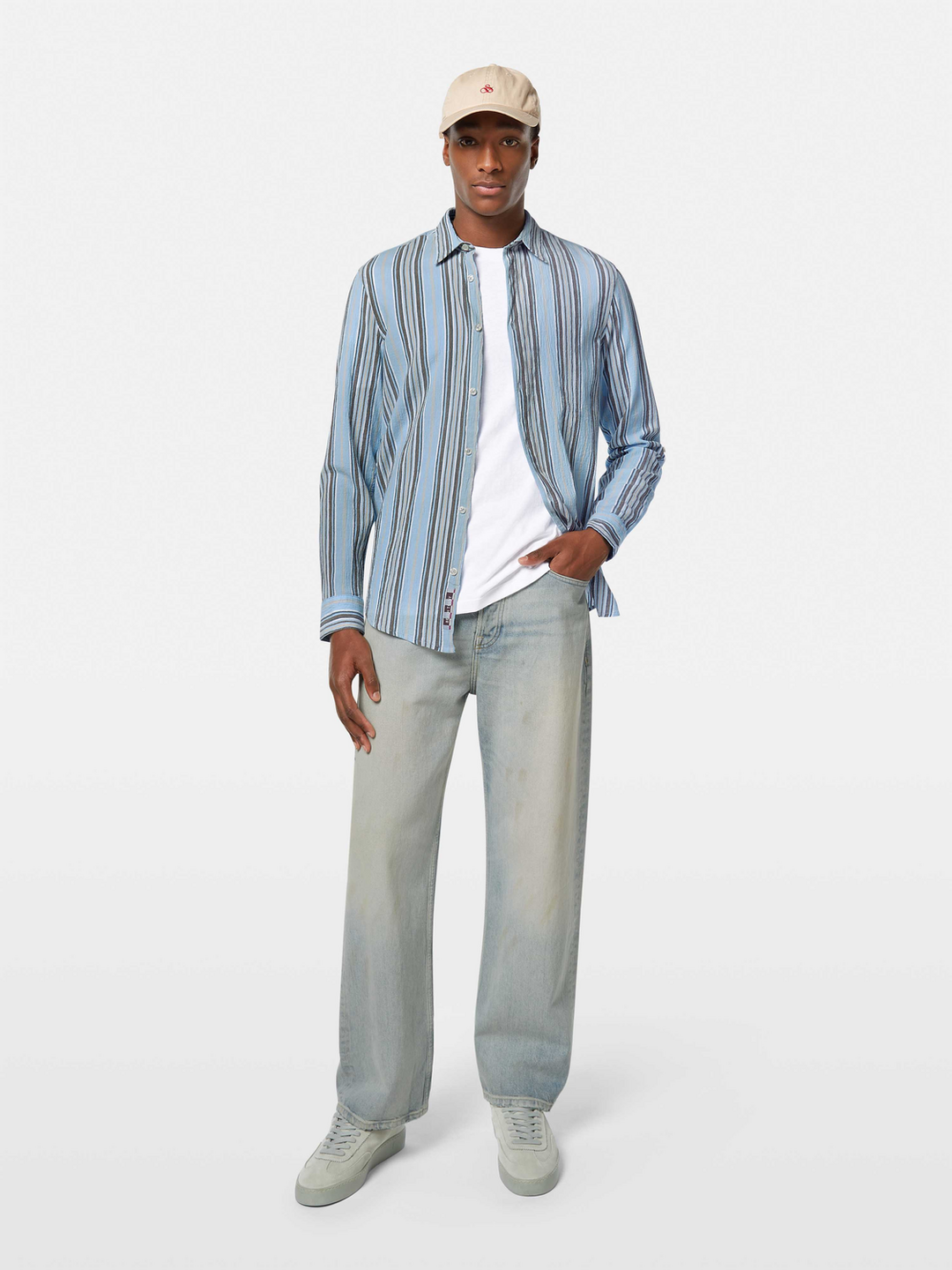 Crinkled-stripe regular fit shirt