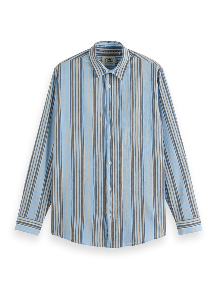 Crinkled-stripe regular fit shirt
