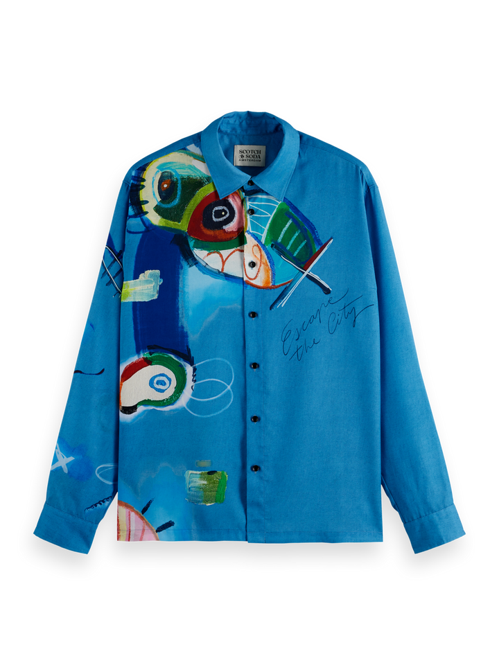 Abstract Island Printed Relaxed-Fit Shirt
