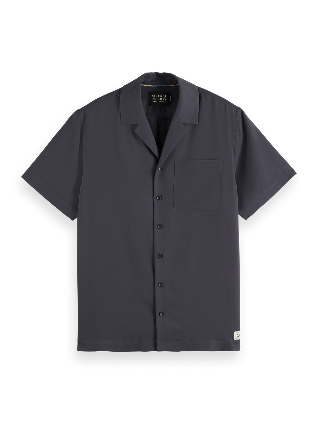 Short-sleeved regular fit sateen shirt