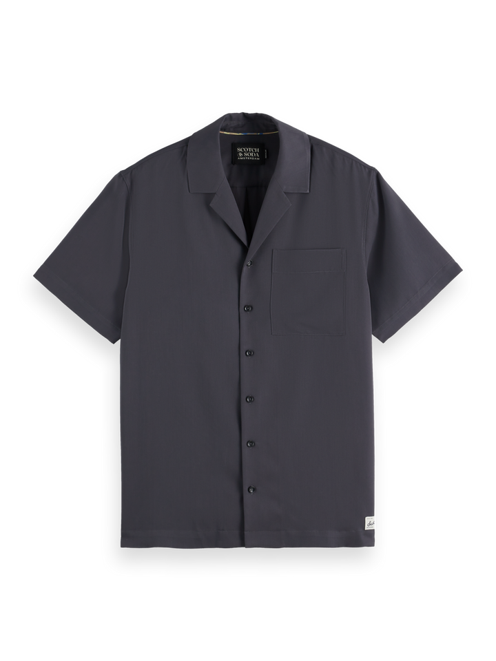 Short-sleeved regular fit sateen shirt