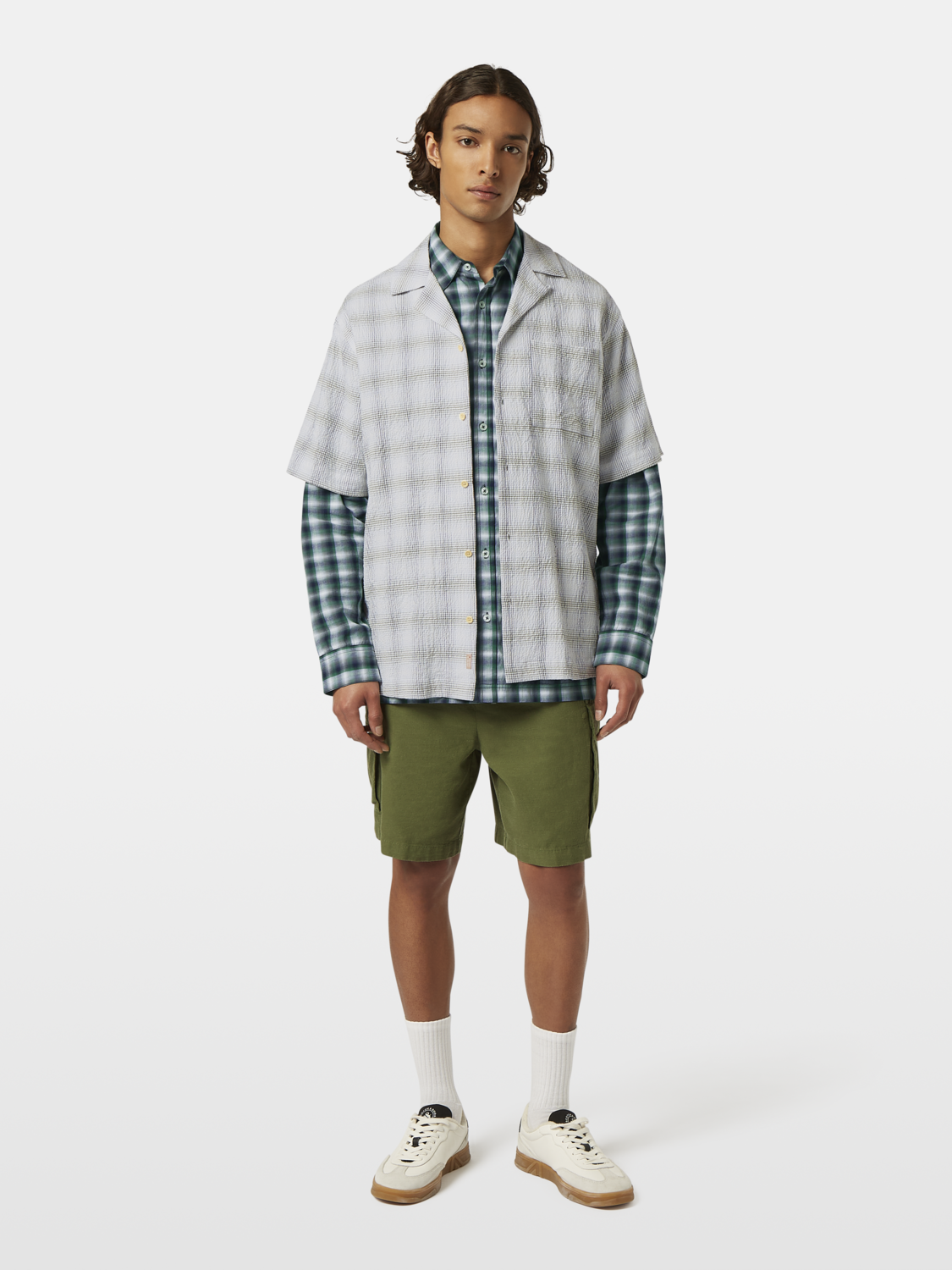 Checked short-sleeved relaxed-fit shirt