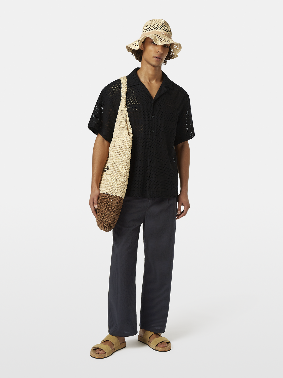 Crochet short-sleeved relaxed-fit shirt