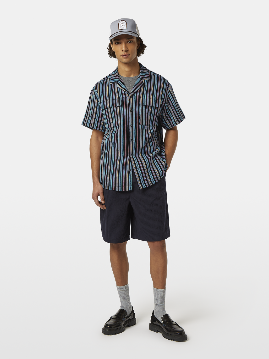 Striped short-sleeved relaxed-fit jacquard shirt