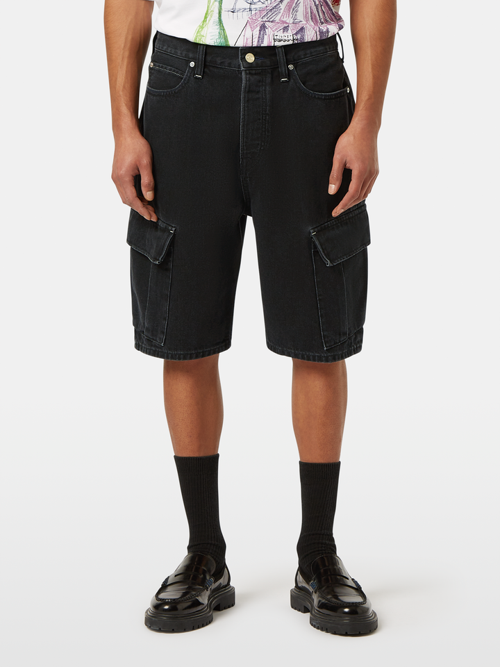 The Strand loose denim cargo short — Black Buzz