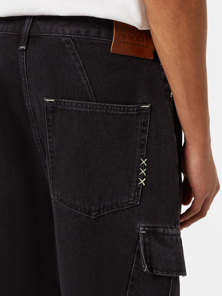 The Strand loose denim cargo short — Black Buzz