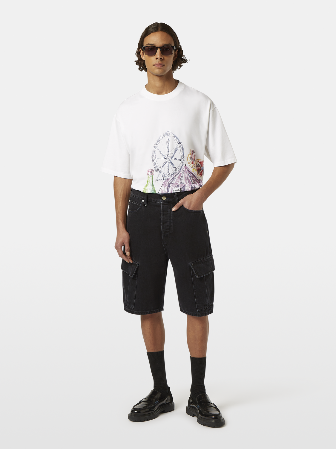 The Strand loose denim cargo short — Black Buzz