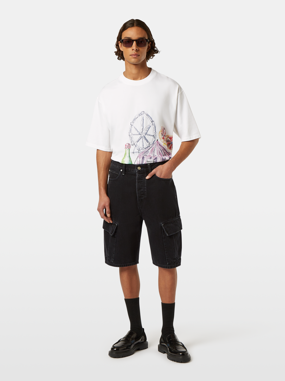 The Strand loose denim cargo short — Black Buzz