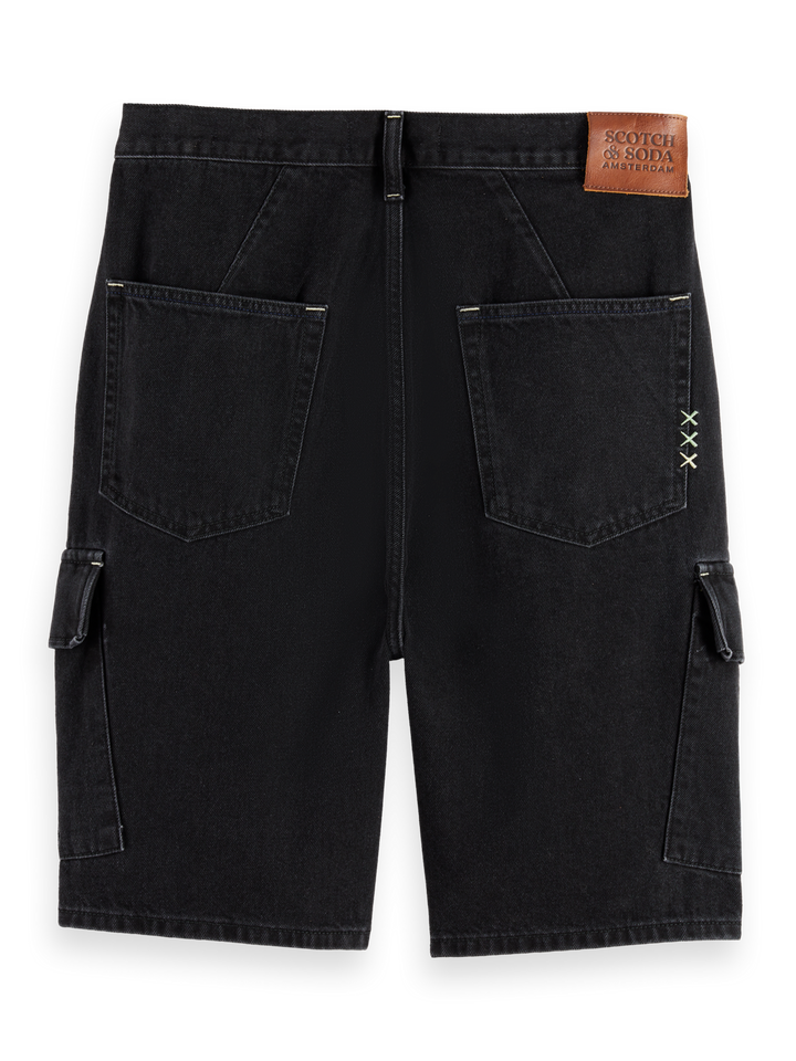 The Strand loose denim cargo short — Black Buzz