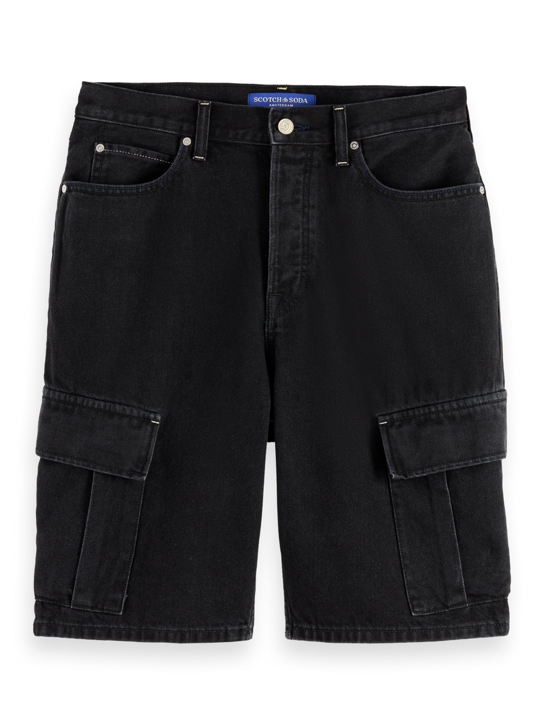 The Strand loose denim cargo short — Black Buzz