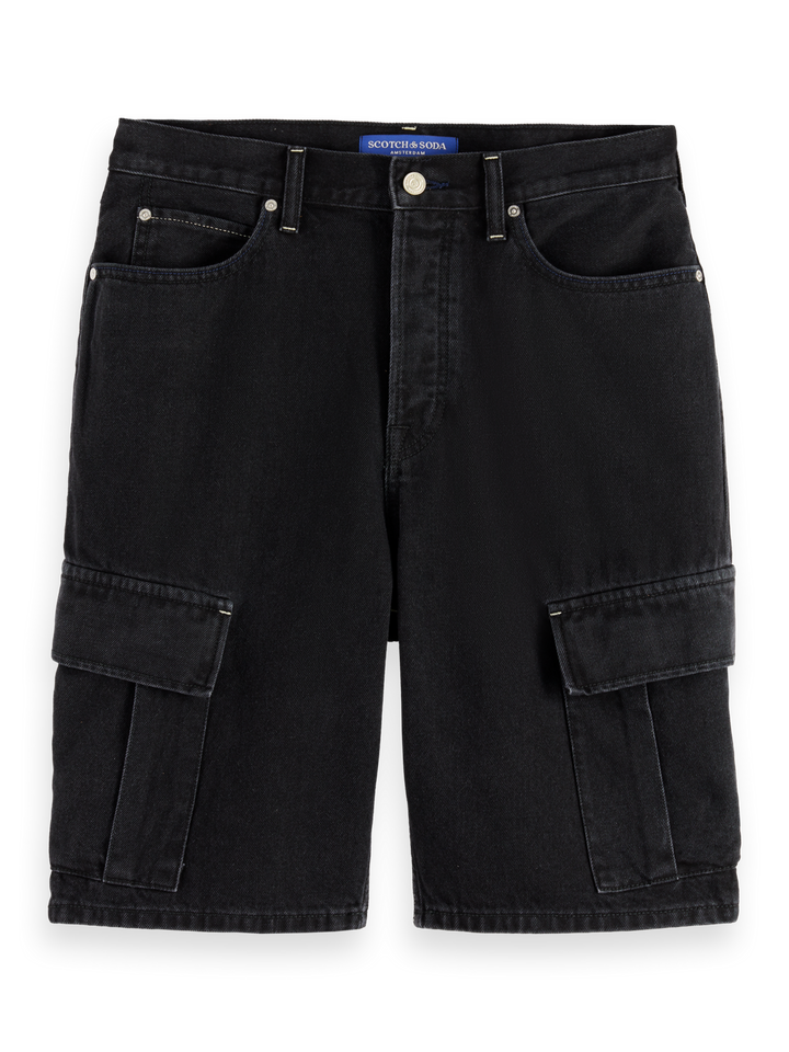 The Strand loose denim cargo short — Black Buzz