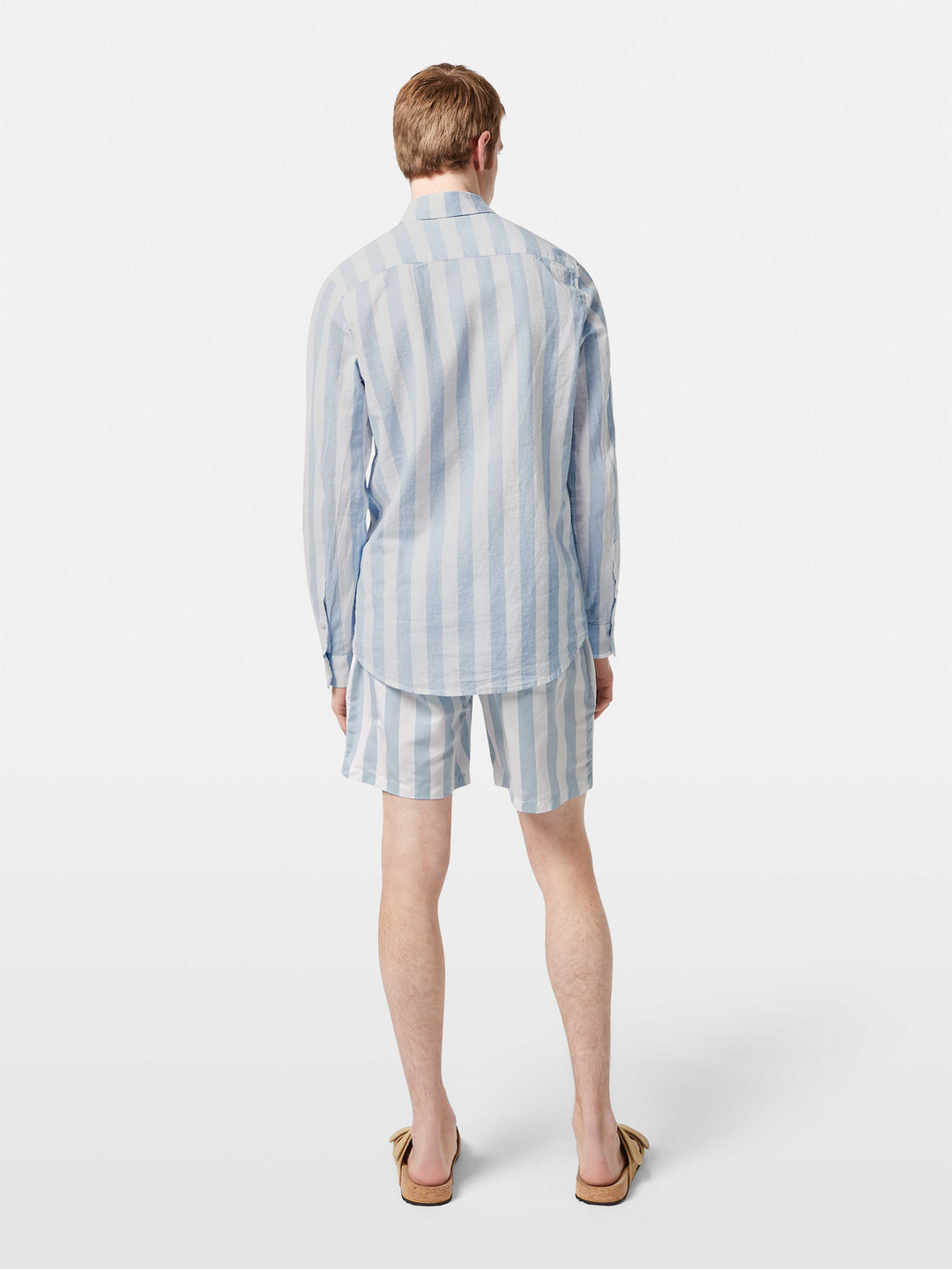 Yarn-dyed linen blend striped regular fit shirt