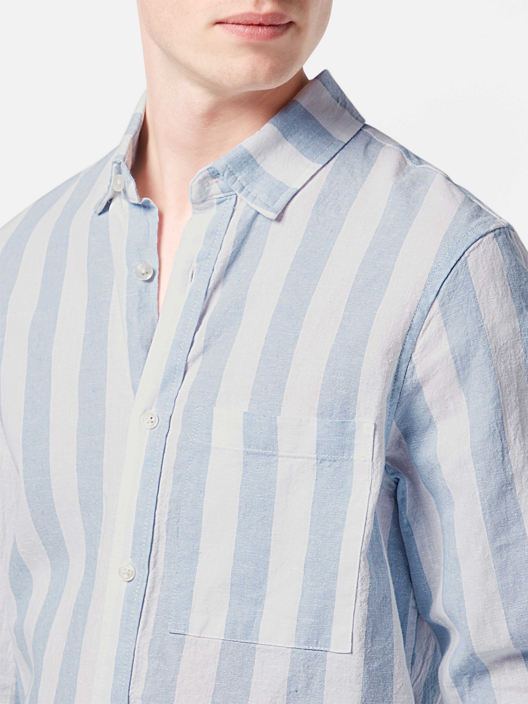 Yarn-dyed linen blend striped regular fit shirt