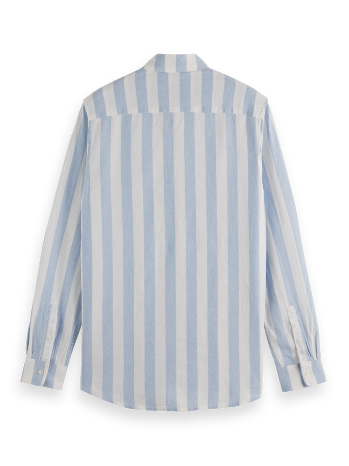 Yarn-dyed linen blend striped regular fit shirt