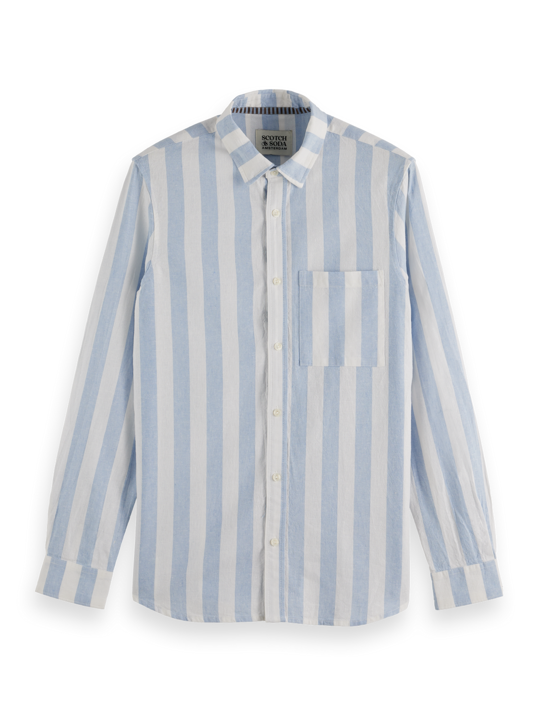 Yarn-dyed linen blend striped regular fit shirt