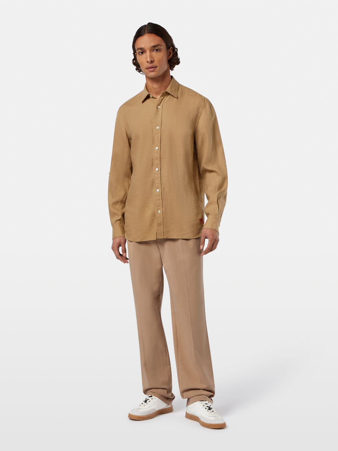 Pleated cotton/lyocell twill relaxed straight fit chino